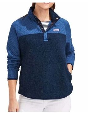 Vineyard Vines Mixed Media Shep Shirt Sweatshirt XL Blue Fluffy Warm